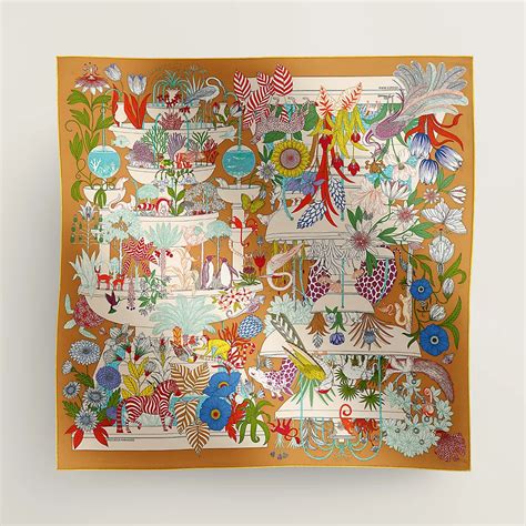 hermes scarf with indian deities and birds of paradise|authentic Hermes scarf.